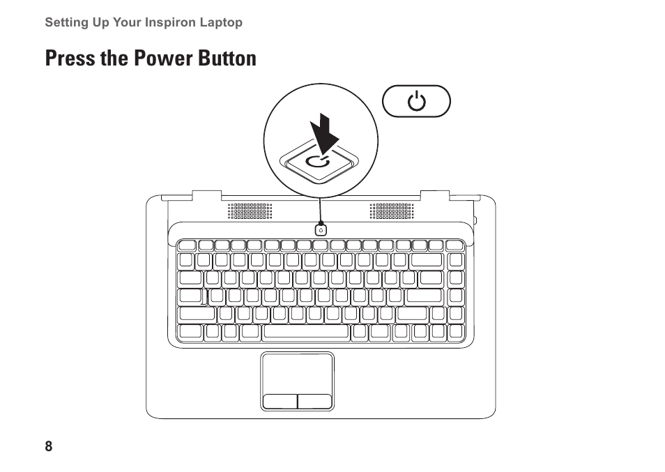 Press the power button | Dell Inspiron 1546 (Late 2009) User Manual | Page 10 / 86