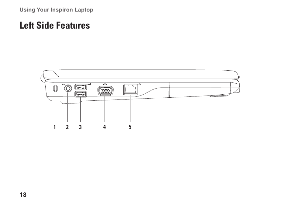 Left side features | Dell Inspiron 1546 (Late 2009) User Manual | Page 20 / 86