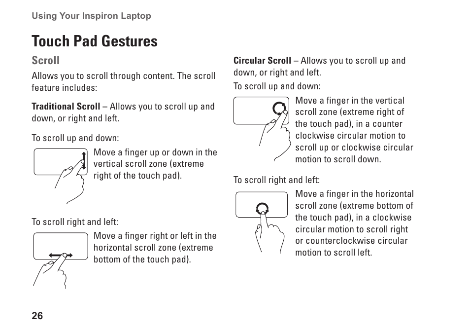 Touch pad gestures | Dell Inspiron 1546 (Late 2009) User Manual | Page 28 / 86