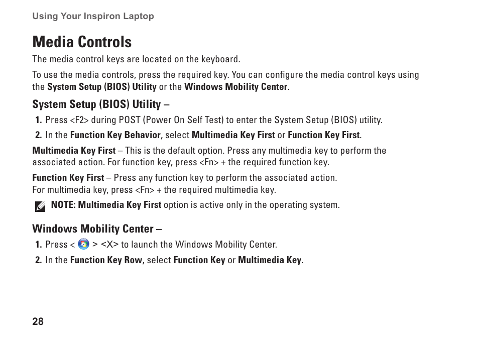 Media controls | Dell Inspiron 1546 (Late 2009) User Manual | Page 30 / 86