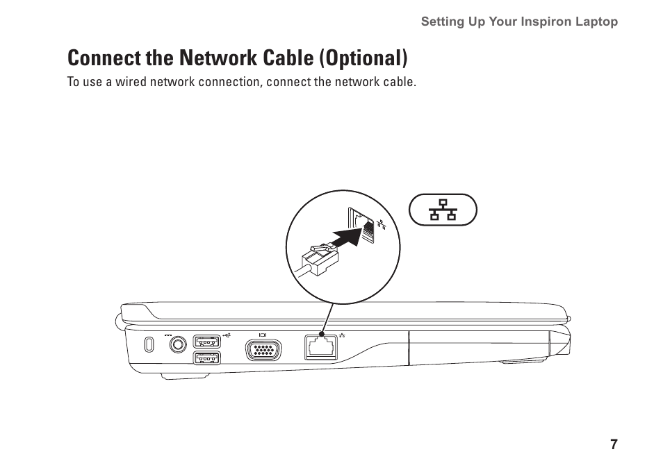 Connect the network cable (optional) | Dell Inspiron 1546 (Late 2009) User Manual | Page 9 / 86