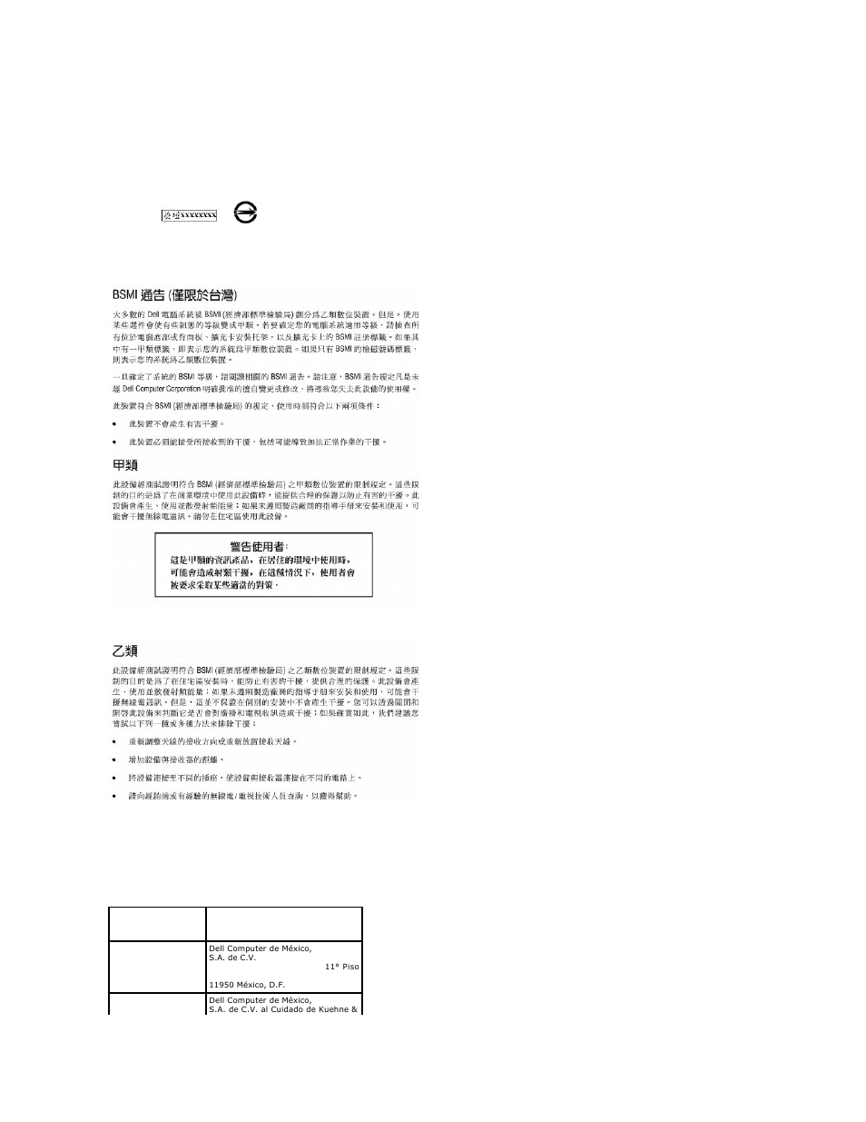 Bsmi notice (taiwan only), Nom information (mexico only) | Dell Latitude C840 User Manual | Page 21 / 119