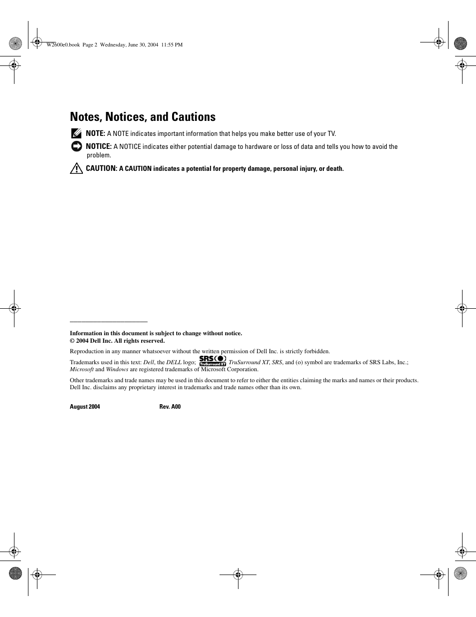 Dell LCD TV W2600 User Manual | 149 pages