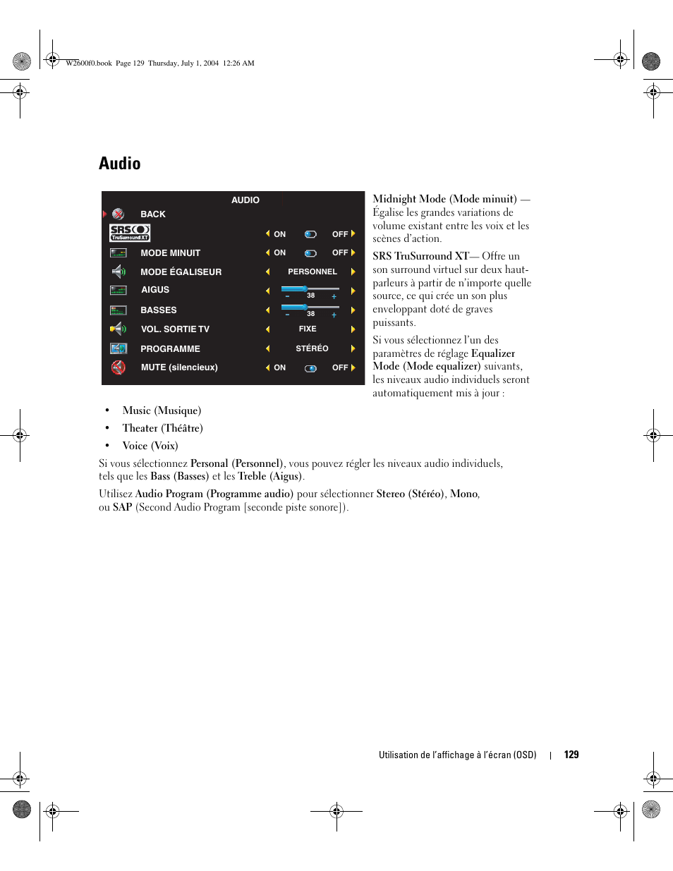 Audio | Dell LCD TV W2600 User Manual | Page 128 / 149