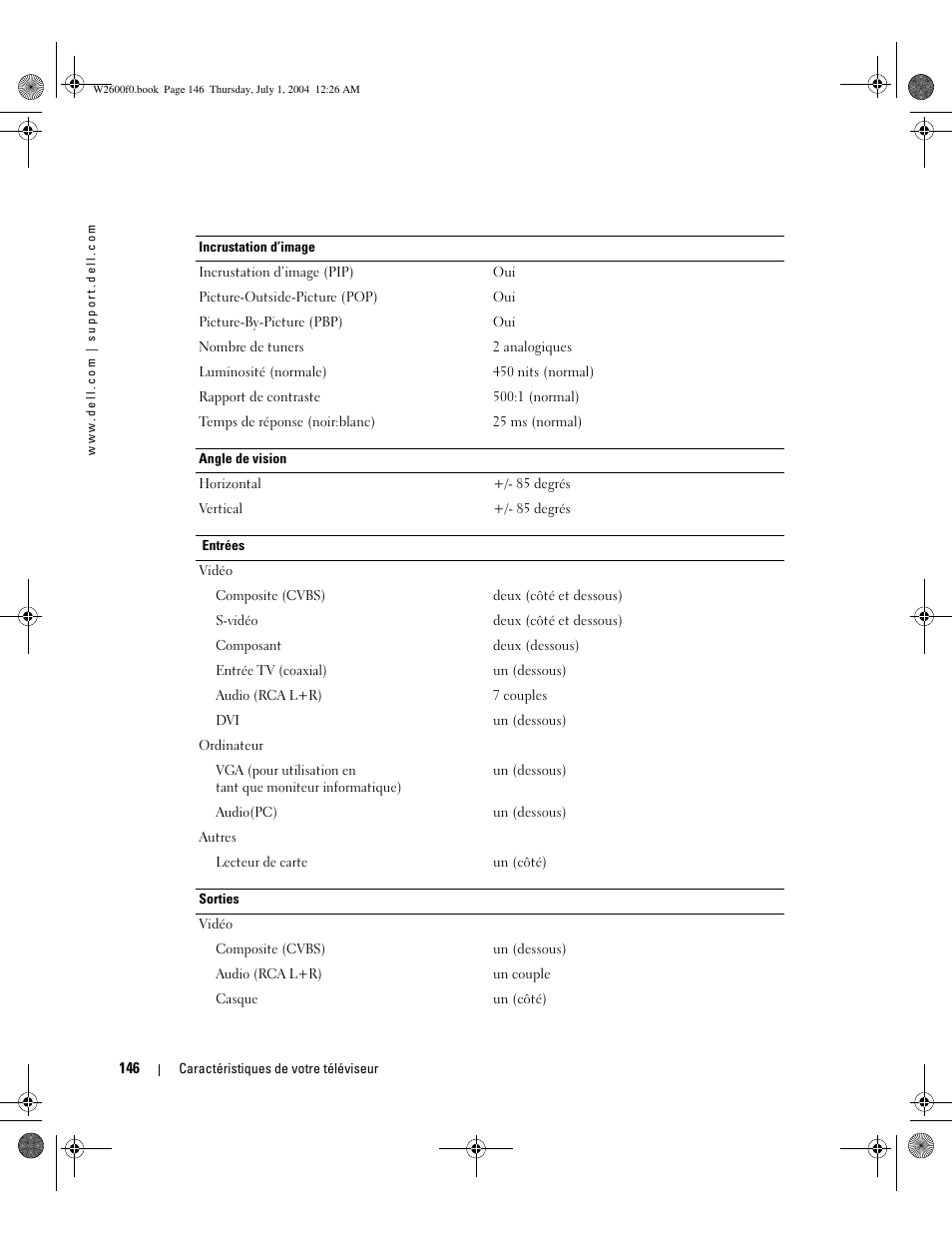 Dell LCD TV W2600 User Manual | Page 145 / 149