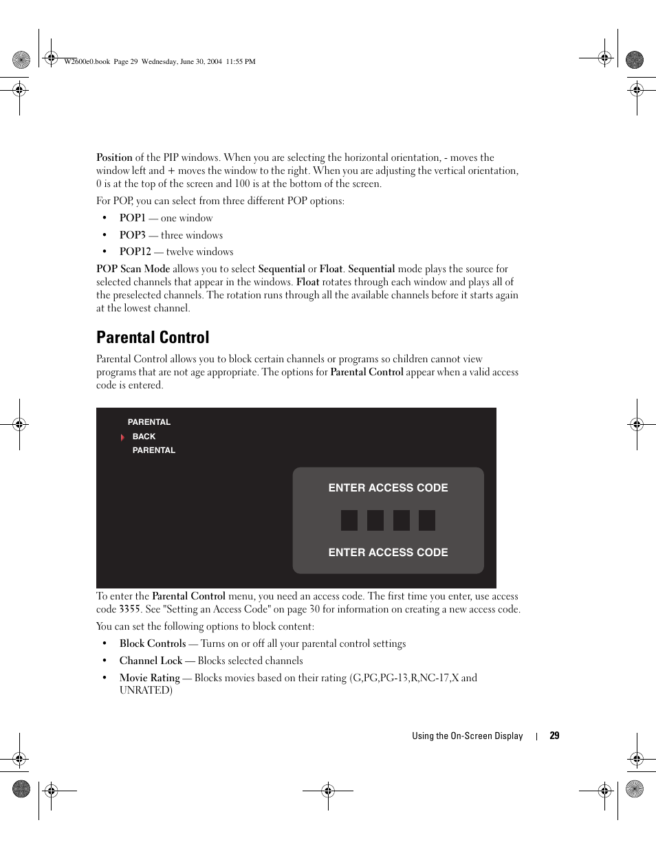 Parental control | Dell LCD TV W2600 User Manual | Page 28 / 149