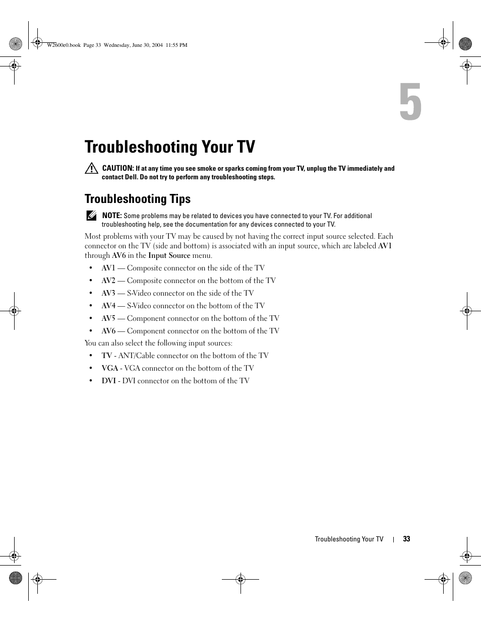 Troubleshooting your tv, Troubleshooting tips | Dell LCD TV W2600 User Manual | Page 32 / 149