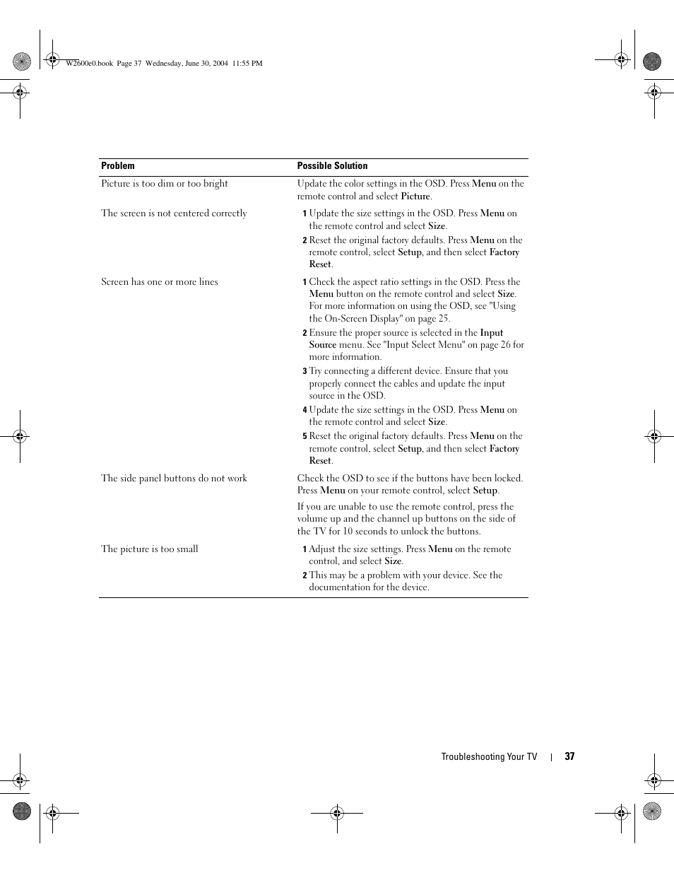 Dell LCD TV W2600 User Manual | Page 36 / 149