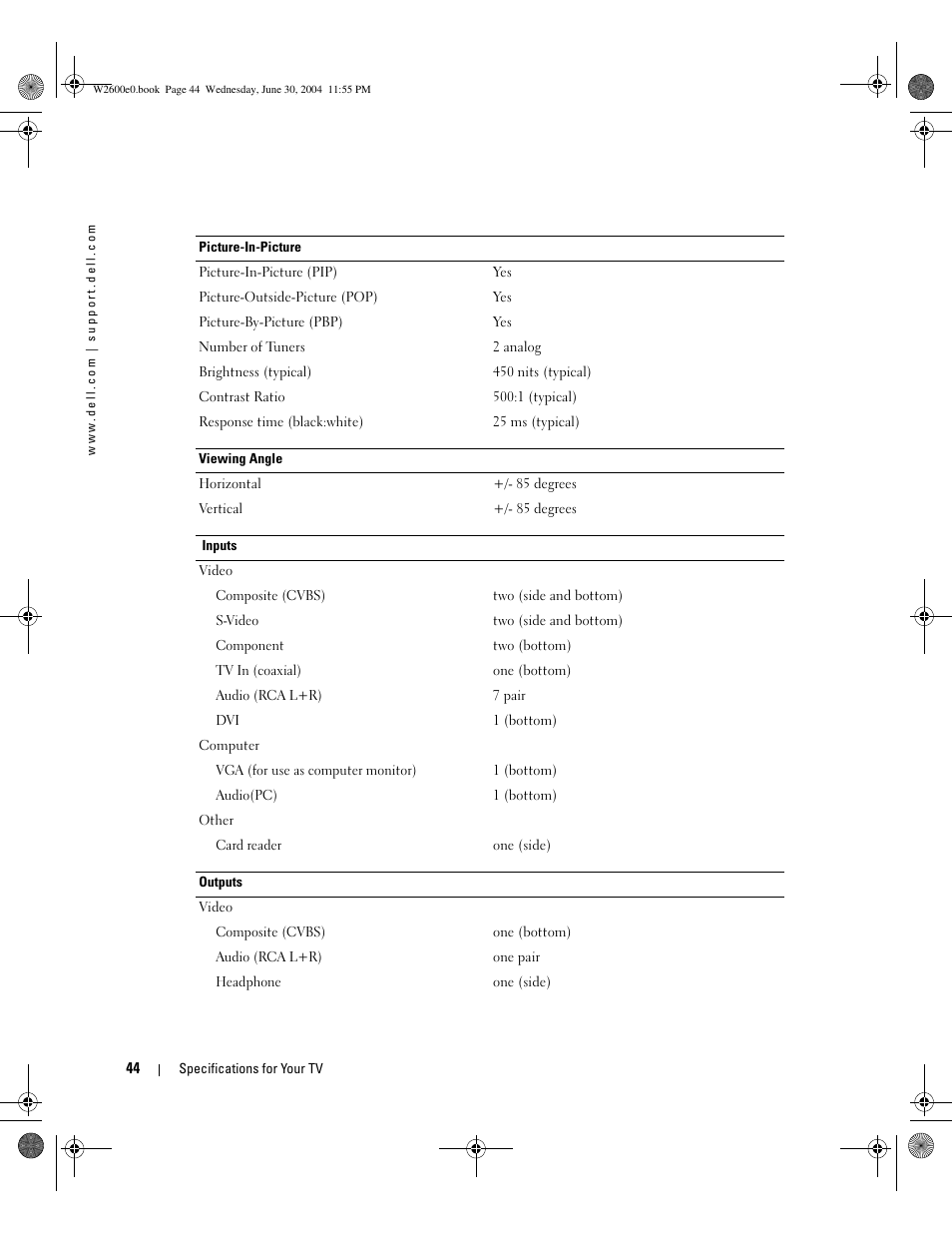 Dell LCD TV W2600 User Manual | Page 43 / 149