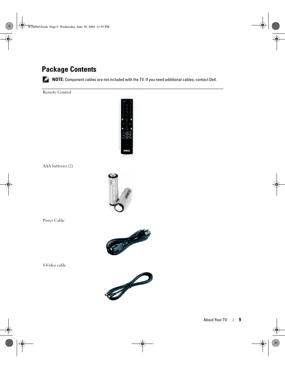 Package contents | Dell LCD TV W2600 User Manual | Page 8 / 149