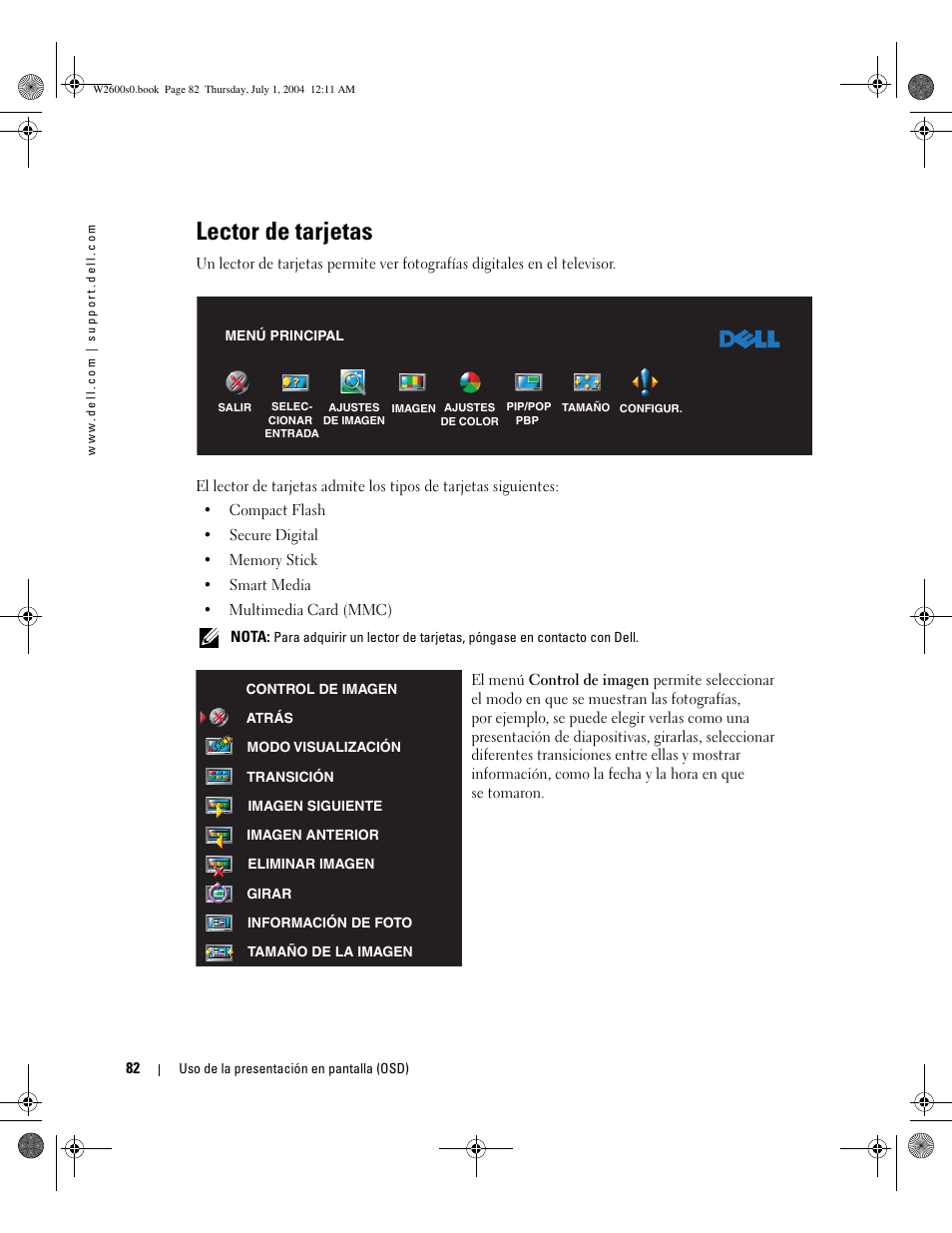 Lector de tarjetas | Dell LCD TV W2600 User Manual | Page 81 / 149