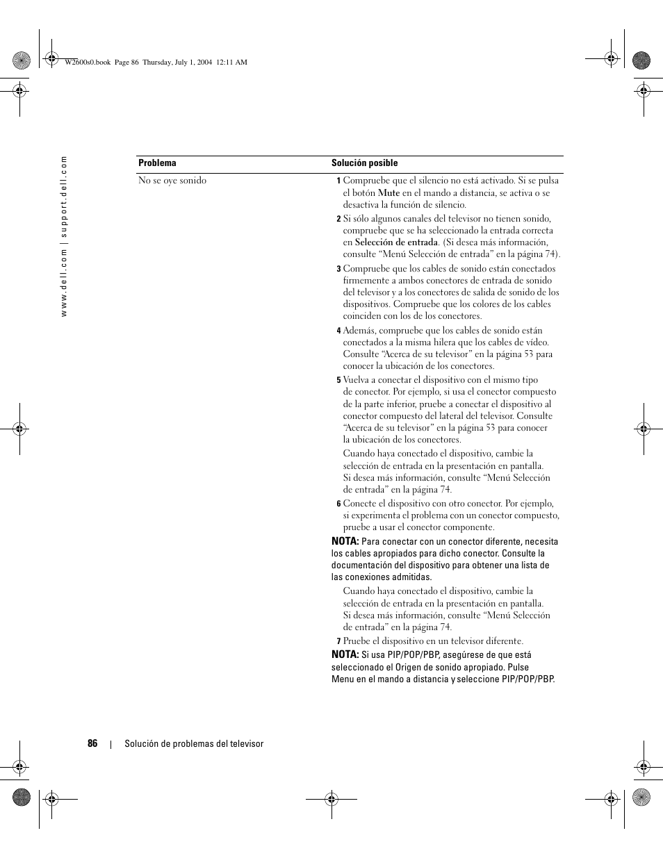 Dell LCD TV W2600 User Manual | Page 85 / 149