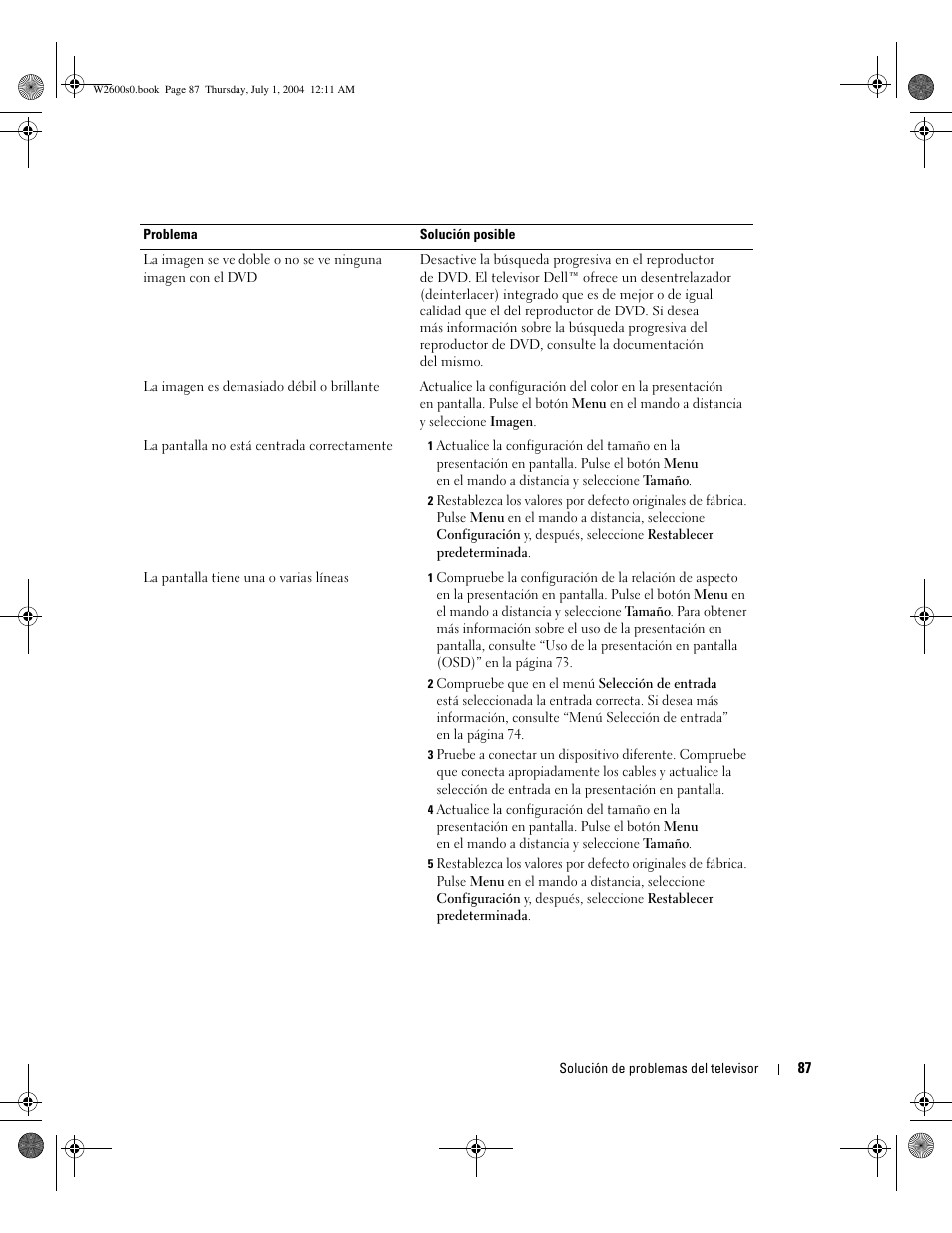 Dell LCD TV W2600 User Manual | Page 86 / 149