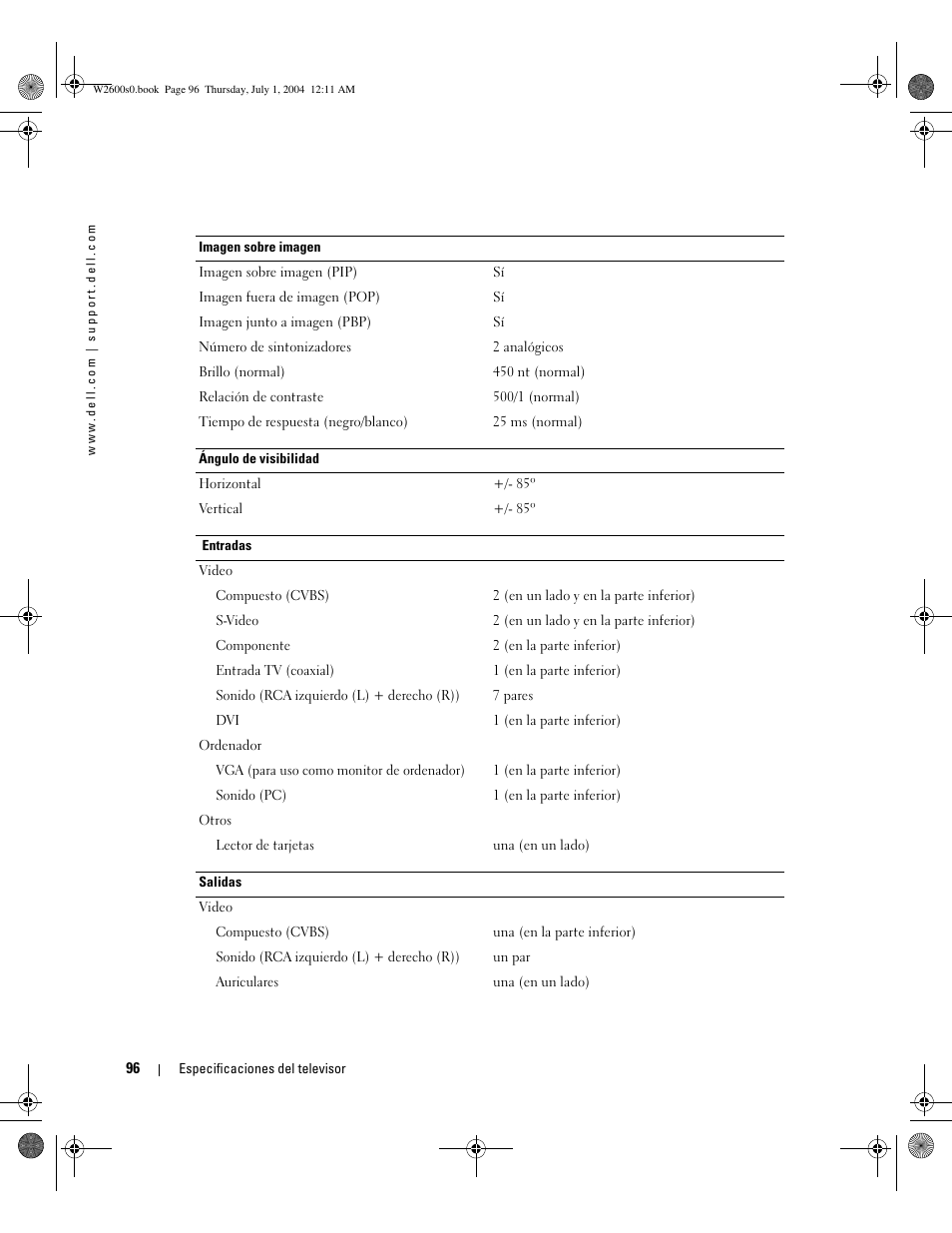 Dell LCD TV W2600 User Manual | Page 95 / 149