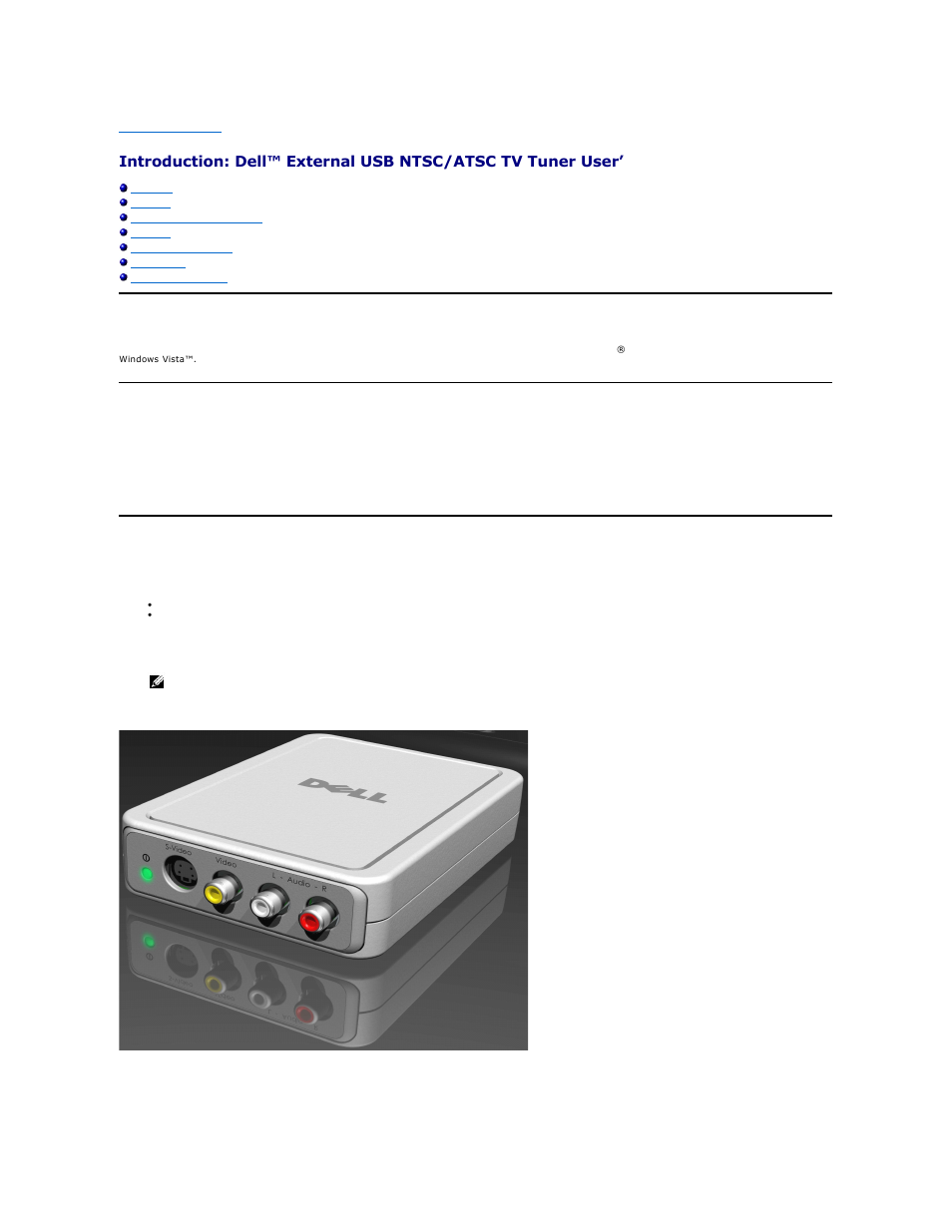 Overview, Features, Input and output connectors | Dell External USB NTSC/ATSC TV Tuner User Manual | Page 2 / 13