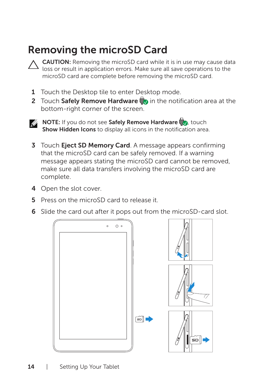 Removing the microsd card | Dell Venue 8 Pro User Manual | Page 14 / 44
