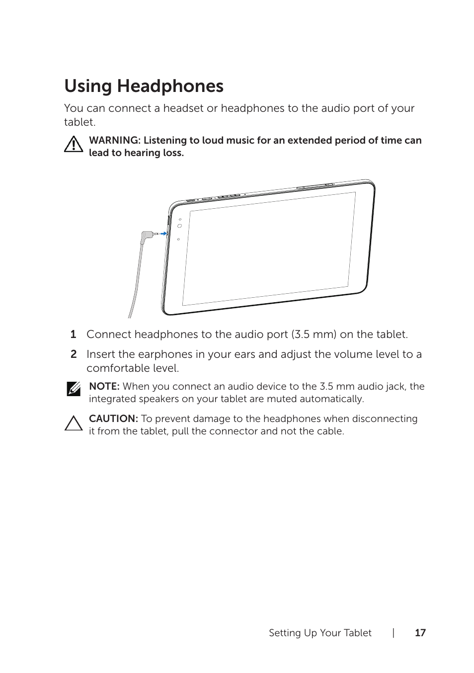 Using headphones | Dell Venue 8 Pro User Manual | Page 17 / 44