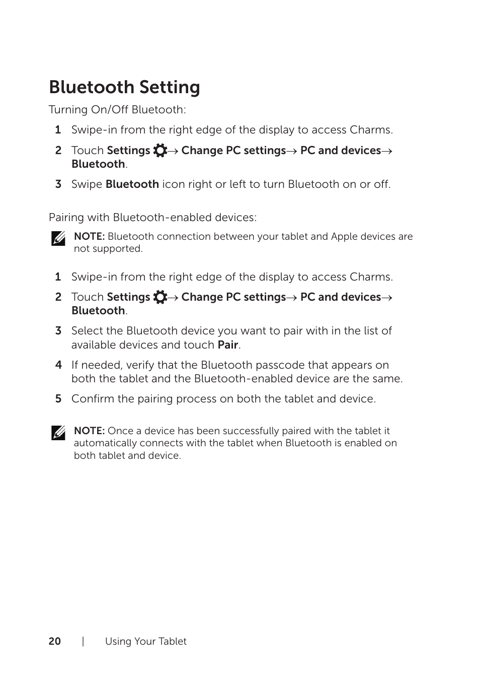 Bluetooth setting | Dell Venue 8 Pro User Manual | Page 20 / 44