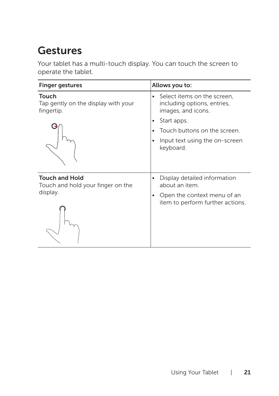 Gestures | Dell Venue 8 Pro User Manual | Page 21 / 44