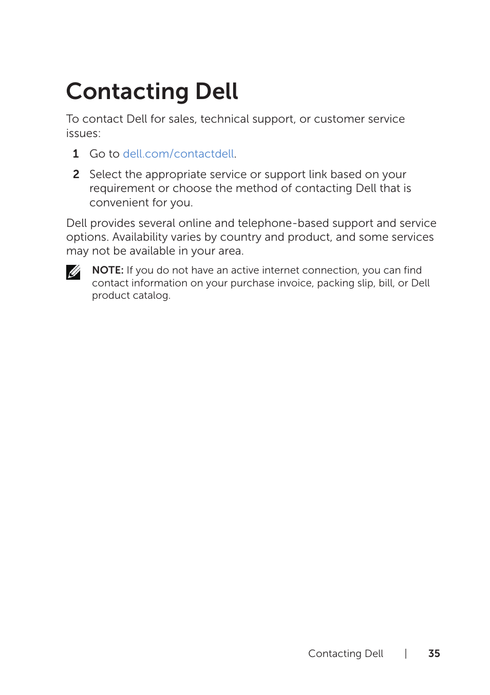 Contacting dell | Dell Venue 8 Pro User Manual | Page 35 / 44