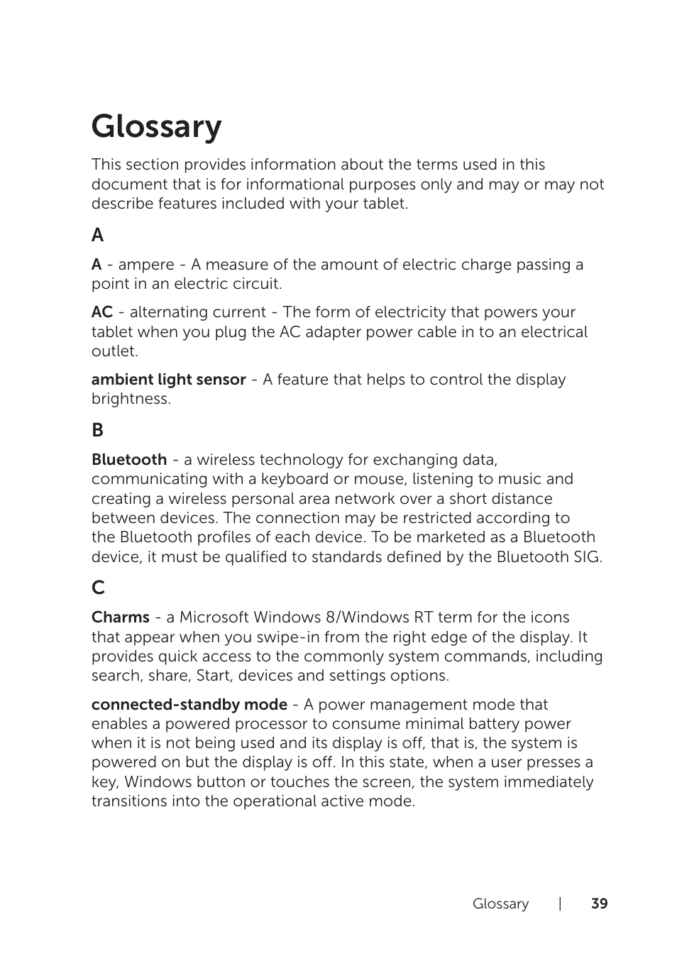 Glossary | Dell Venue 8 Pro User Manual | Page 39 / 44