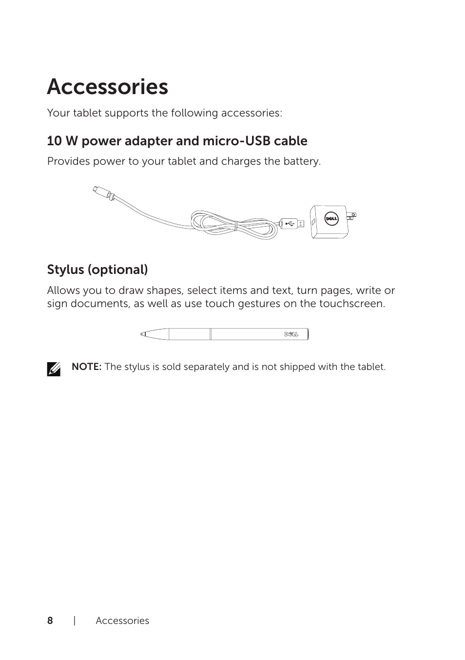 Accessories | Dell Venue 8 Pro User Manual | Page 8 / 44