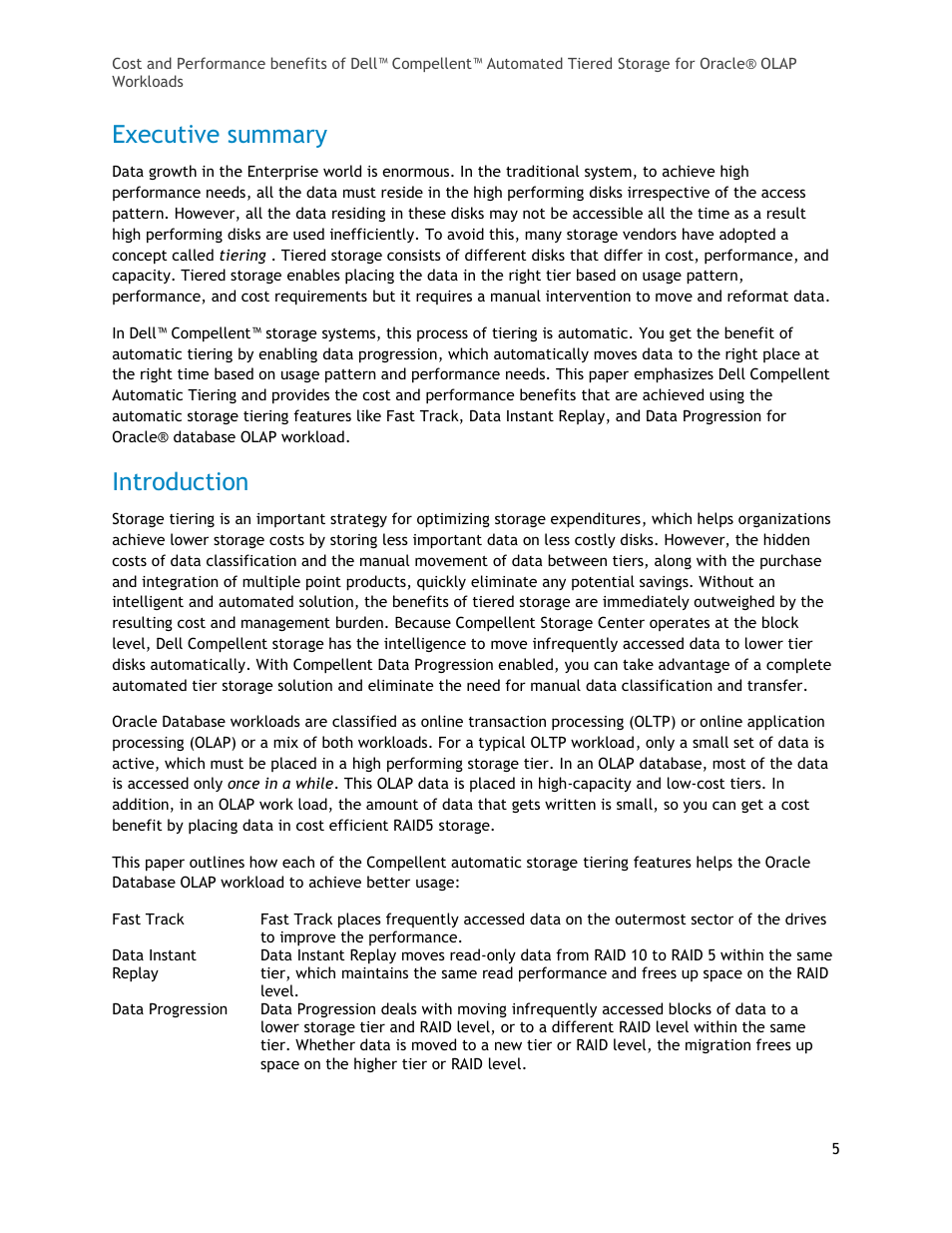 Introduction, Executive summary | Dell Compellent Series 40 User Manual | Page 5 / 17