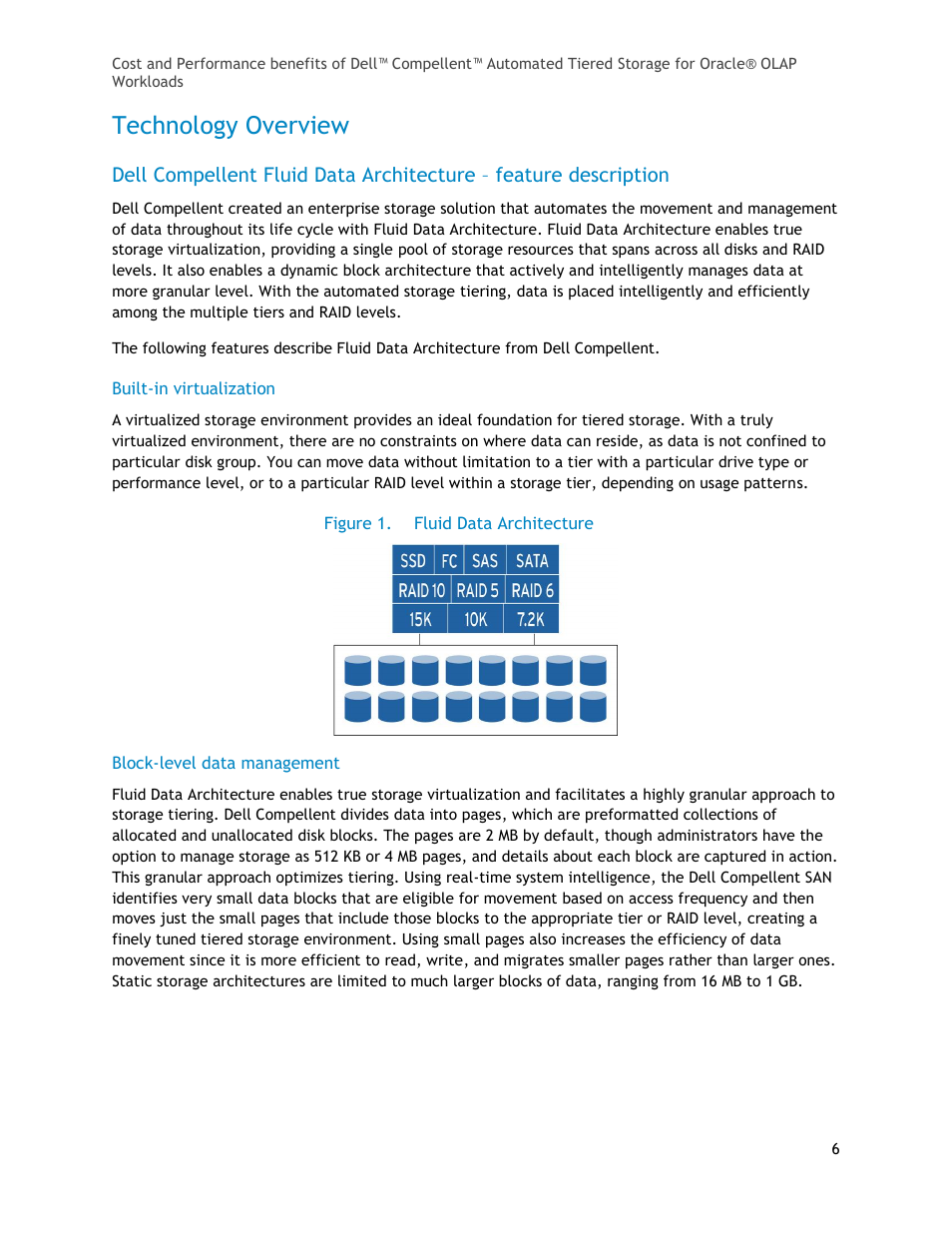 Technology overview, Built-in virtualization, Block-level data management | Figure 1, Fluid data architecture | Dell Compellent Series 40 User Manual | Page 6 / 17