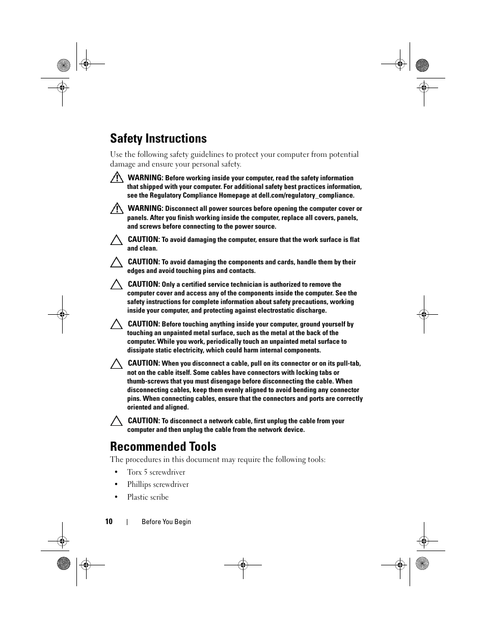 Safety instructions, Recommended tools | Dell XPS 13 (L321X, Early 2012) User Manual | Page 10 / 74
