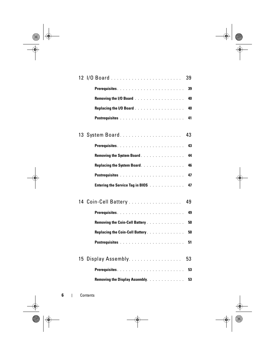 12 i/o board, 13 system board, 14 coin-cell battery | 15 display assembly | Dell XPS 13 (L321X, Early 2012) User Manual | Page 6 / 74
