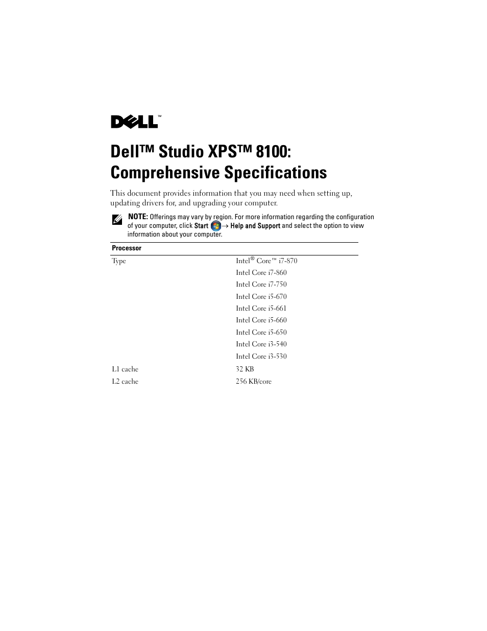 Dell Studio XPS 8100 (Late 2009) User Manual | 8 pages