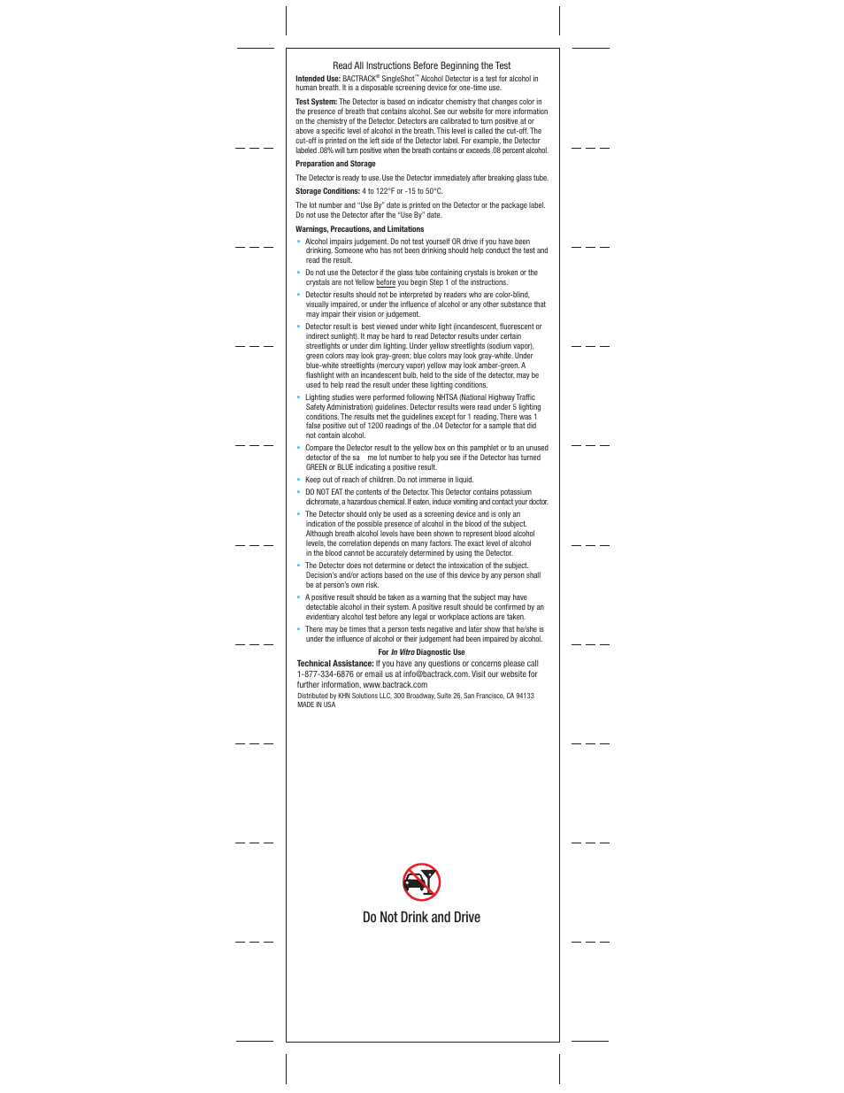 Do not drink and drive | BACtrack SingleShot User Manual | Page 2 / 2