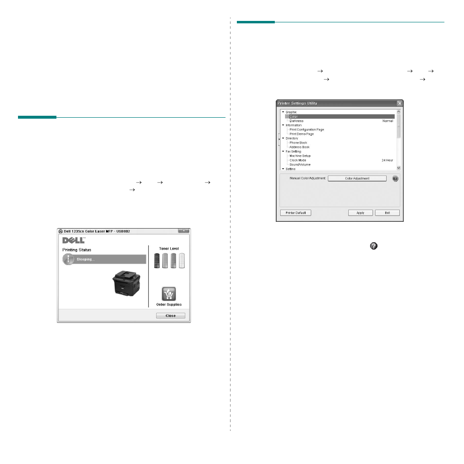 Using other software, Printer status monitor, Printer settings utility | Chapter 6, Printer status monitor printer settings utility | Dell 1235cn Color Laser Printer User Manual | Page 107 / 116