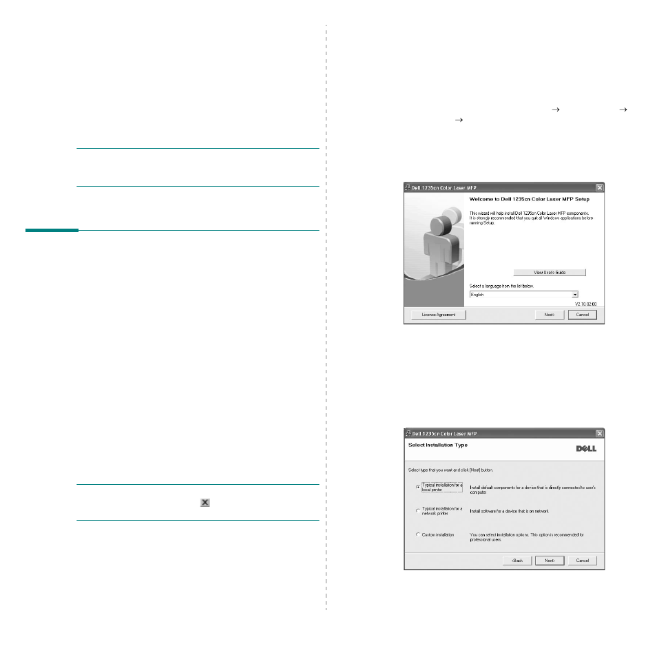 Installing printer software in windows, Installing printer software, Installing software for local printing | Chapter 1 | Dell 1235cn Color Laser Printer User Manual | Page 86 / 116