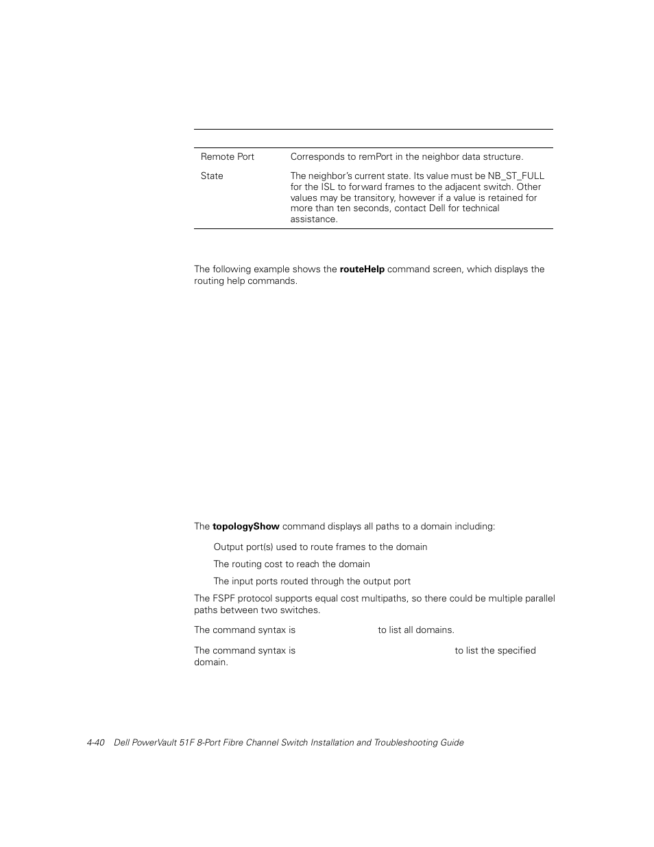 Routehelp, Topologyshow, Topologyshow -40 | Dell PowerVault 51F (8P Fibre Channel Switch) User Manual | Page 102 / 156
