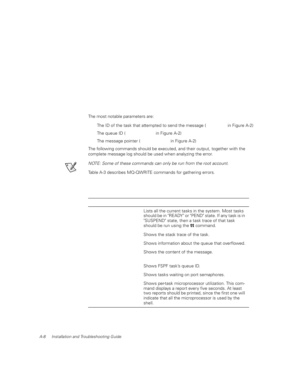 Figure a-2, Table a-3, Commands to gather mq-qwrite error informationa-8 | Dell PowerVault 51F (8P Fibre Channel Switch) User Manual | Page 146 / 156