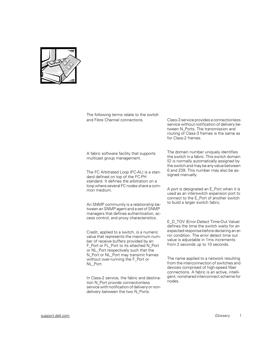 Glossary, Definition of terms | Dell PowerVault 51F (8P Fibre Channel Switch) User Manual | Page 149 / 156