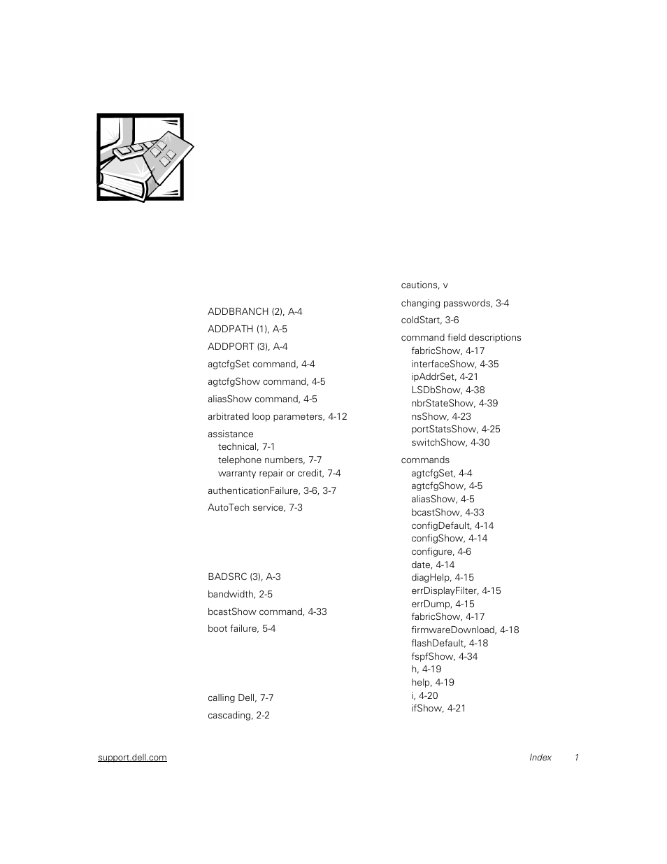 Index | Dell PowerVault 51F (8P Fibre Channel Switch) User Manual | Page 151 / 156