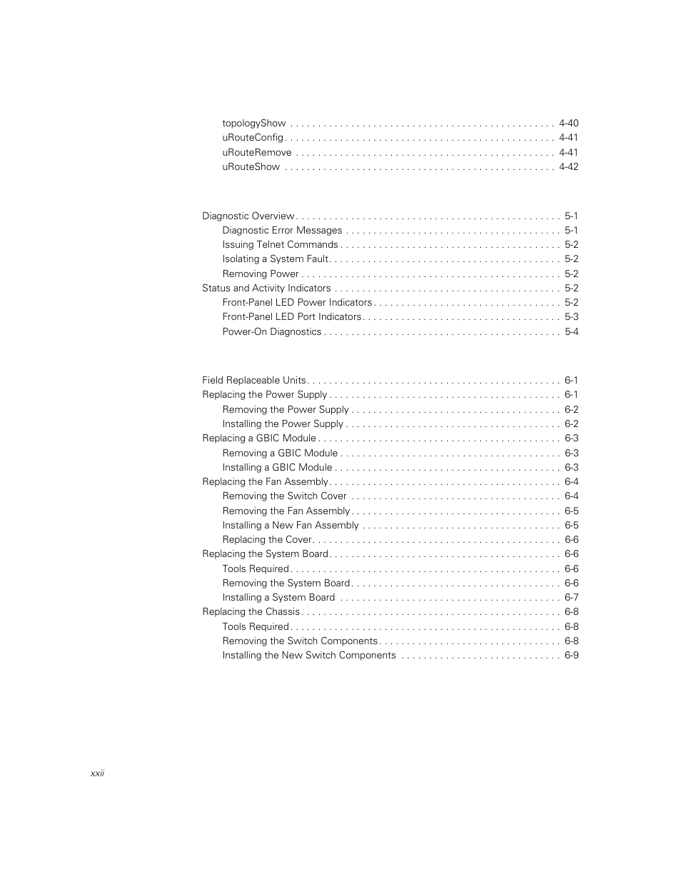 Chapter 5 troubleshooting -1, Chapter 6 repair and replacement -1 | Dell PowerVault 51F (8P Fibre Channel Switch) User Manual | Page 20 / 156
