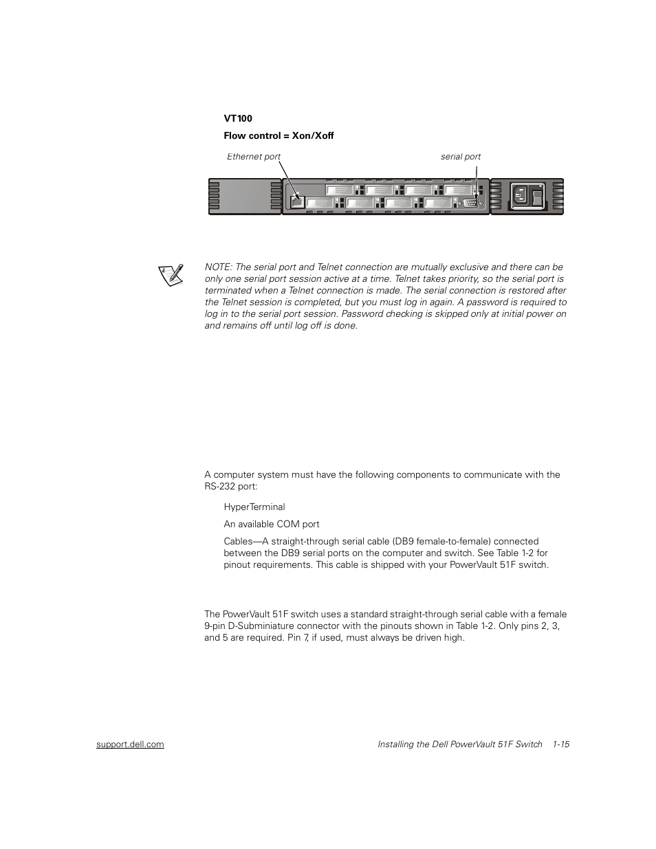 System configurations, Serial cabling and emissions requirements, System configurations -15 | Serial cabling and emissions requirements -15 | Dell PowerVault 51F (8P Fibre Channel Switch) User Manual | Page 43 / 156
