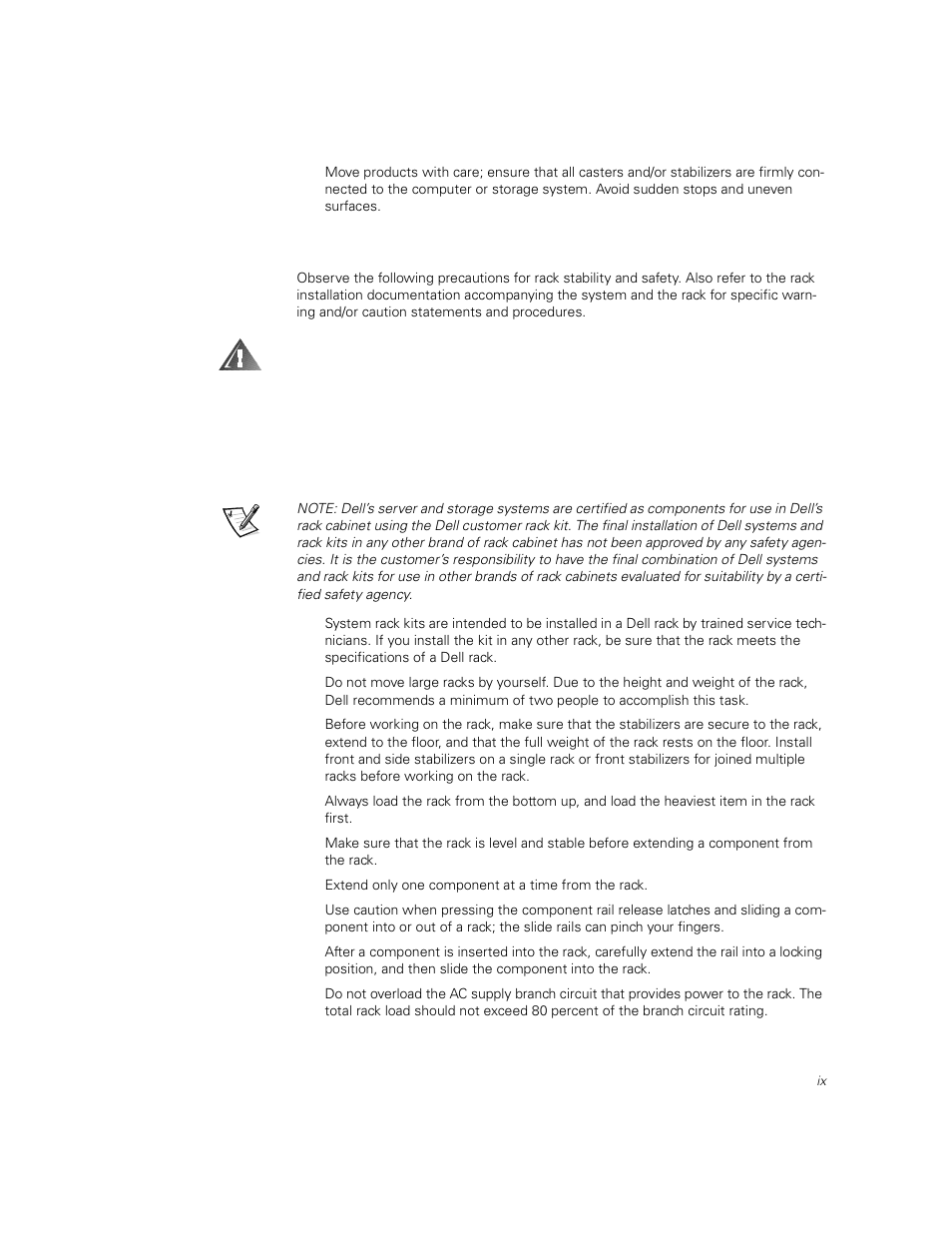 Precautions for rack-mountable products | Dell PowerVault 51F (8P Fibre Channel Switch) User Manual | Page 7 / 156