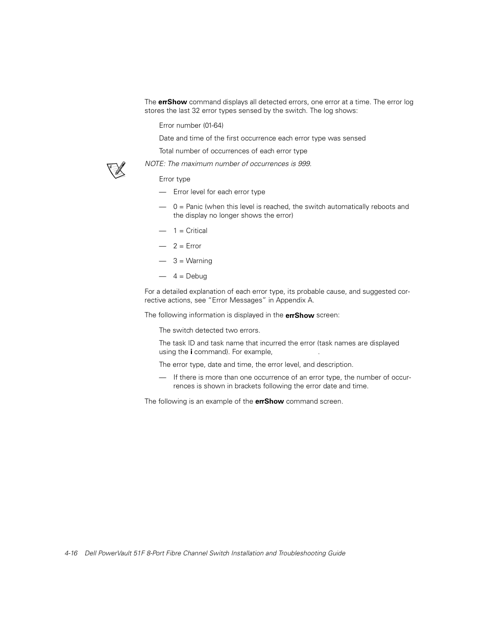 Errshow, Errshow -16 | Dell PowerVault 51F (8P Fibre Channel Switch) User Manual | Page 78 / 156