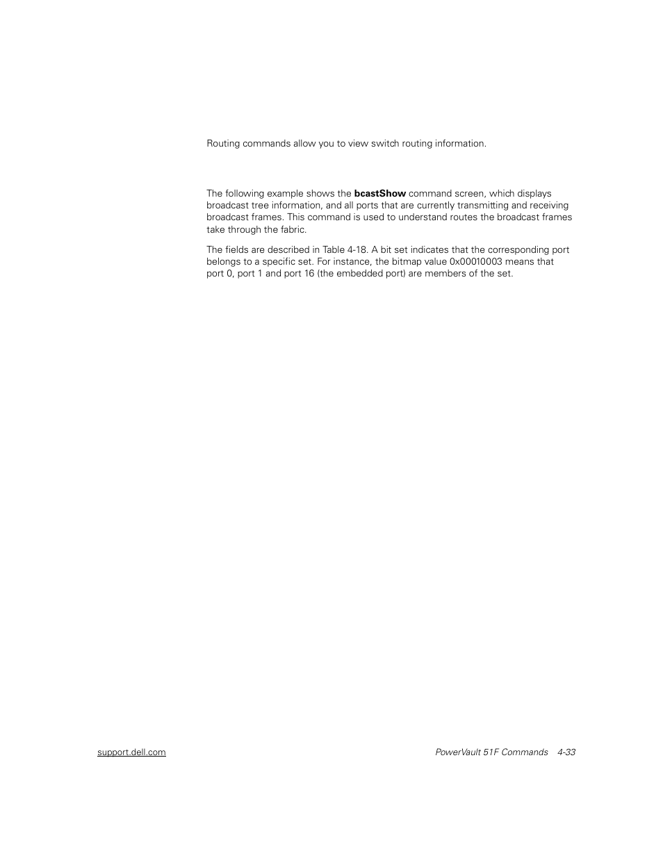 Routing commands, Bcastshow, Routing commands -33 | Bcastshow -33 | Dell PowerVault 51F (8P Fibre Channel Switch) User Manual | Page 95 / 156