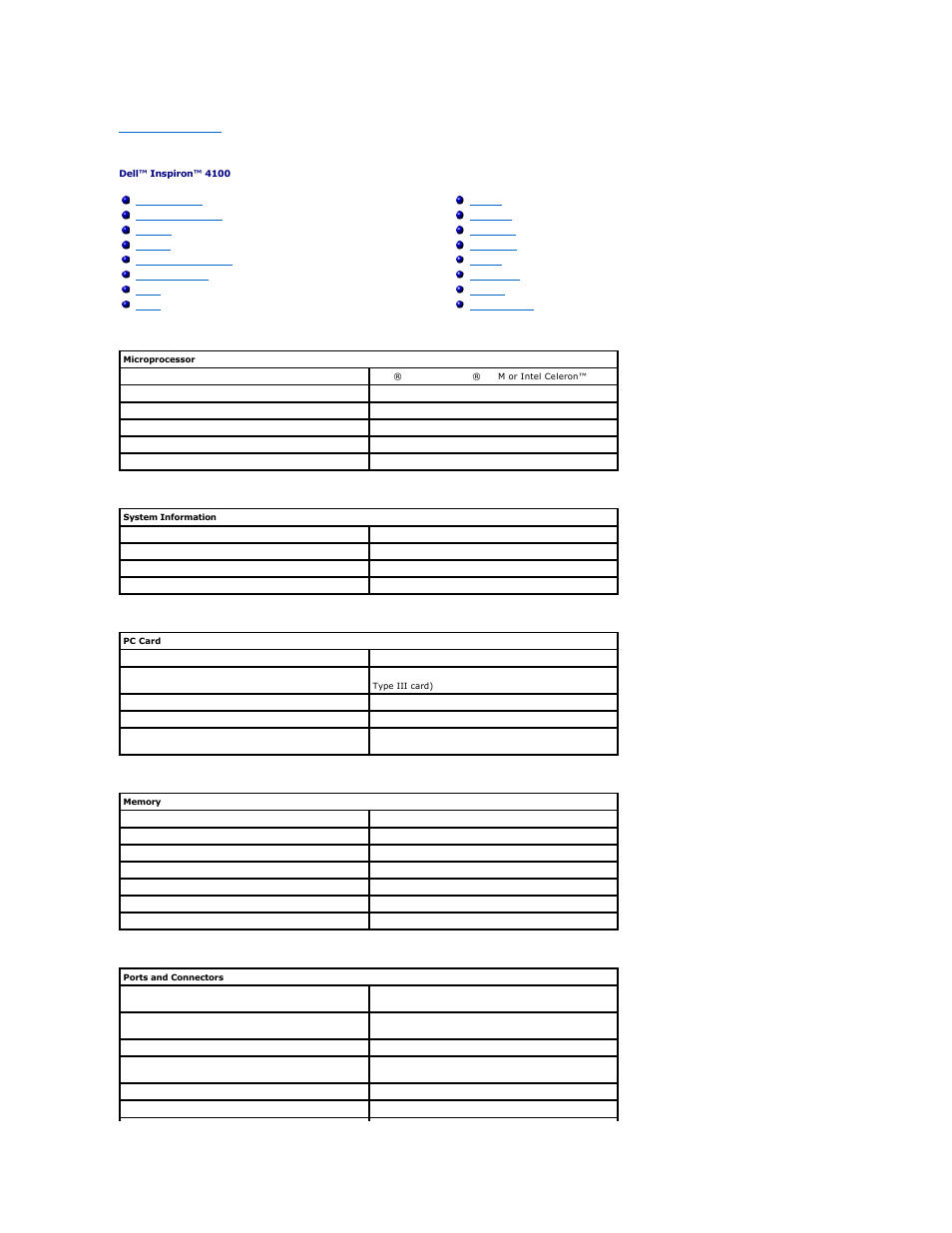 System specifications | Dell Inspiron 4100 User Manual | Page 60 / 71