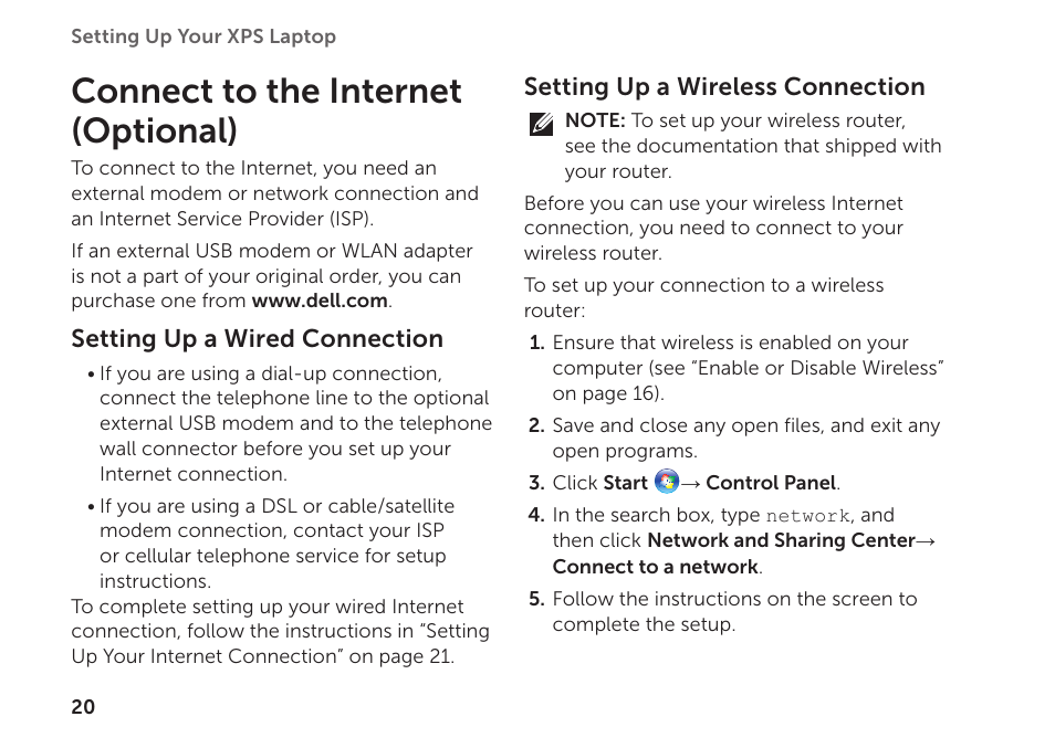 Connect to the internet (optional) | Dell XPS 17 (L701X, Late 2010) User Manual | Page 22 / 106