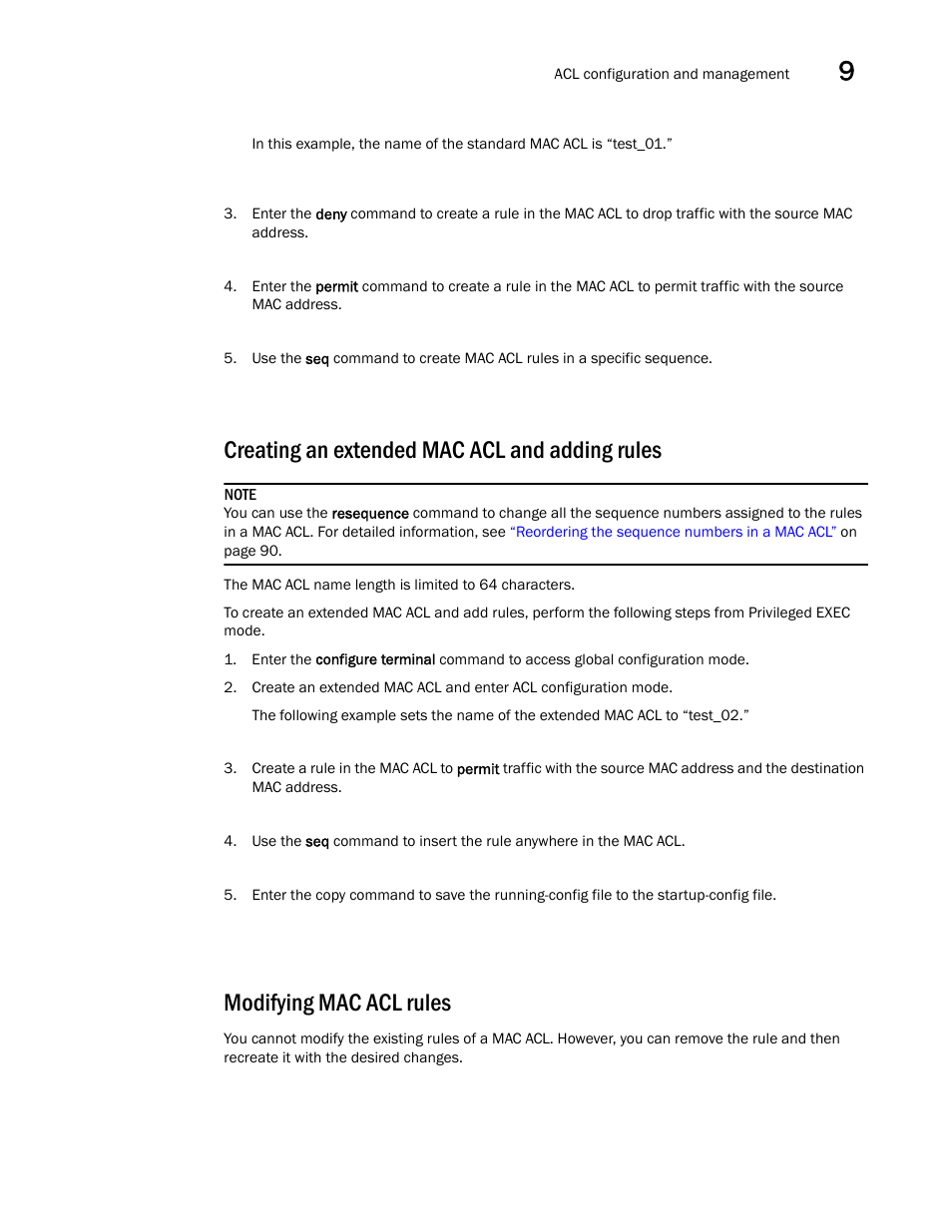 Creating an extended mac acl and adding rules, Modifying mac acl rules | Dell POWEREDGE M1000E User Manual | Page 107 / 168