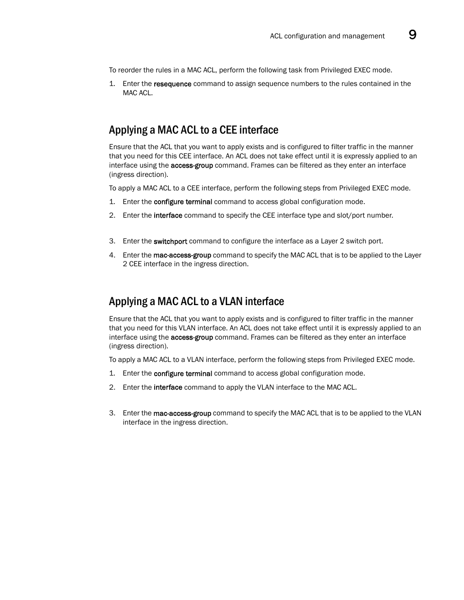 Applying a mac acl to a cee interface, Applying a mac acl to a vlan interface | Dell POWEREDGE M1000E User Manual | Page 109 / 168