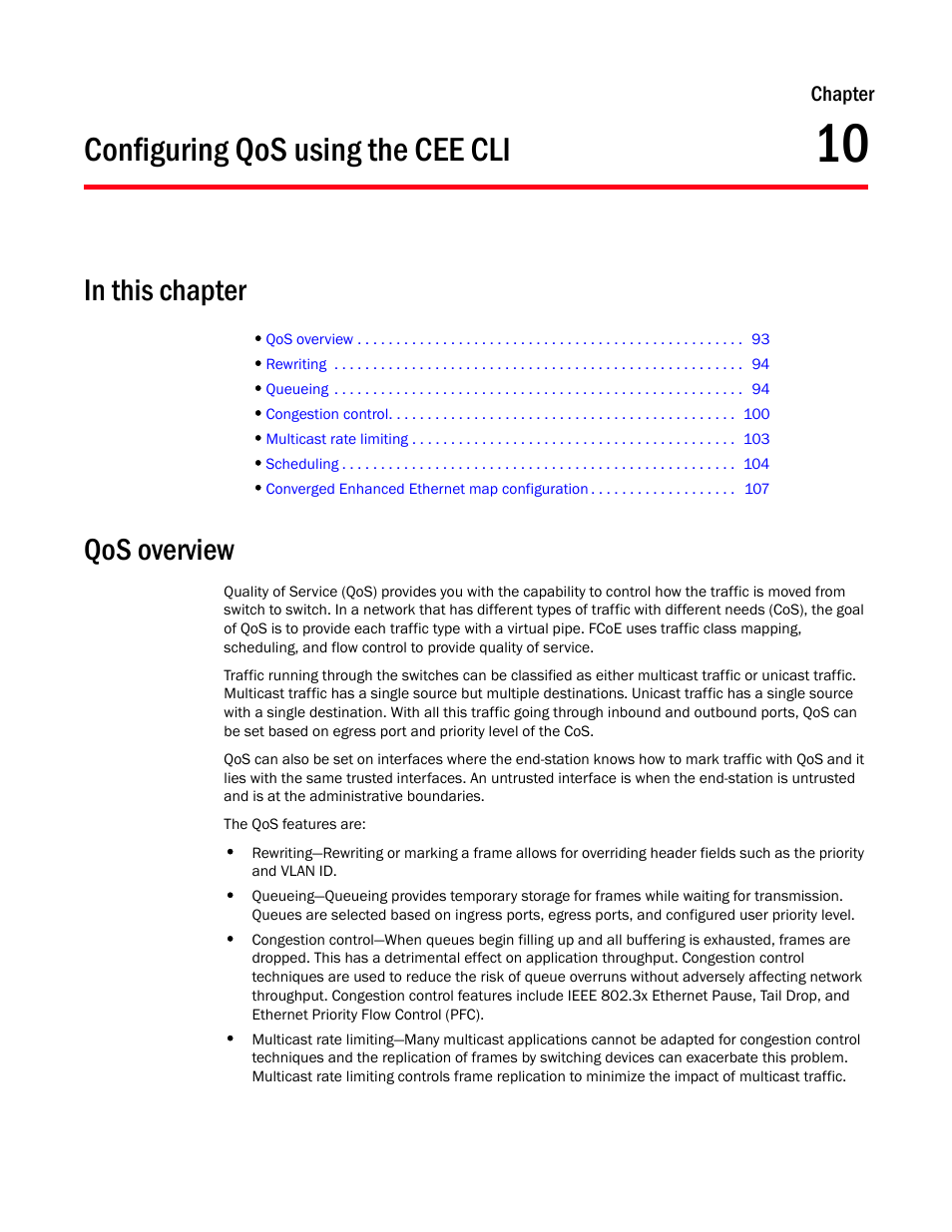 Configuring qos using the cee cli, In this chapter, Qos overview | Chapter 10, Chapter 10, “configuring qos using the cee cli, Configuring qos using the, Cee cli | Dell POWEREDGE M1000E User Manual | Page 111 / 168