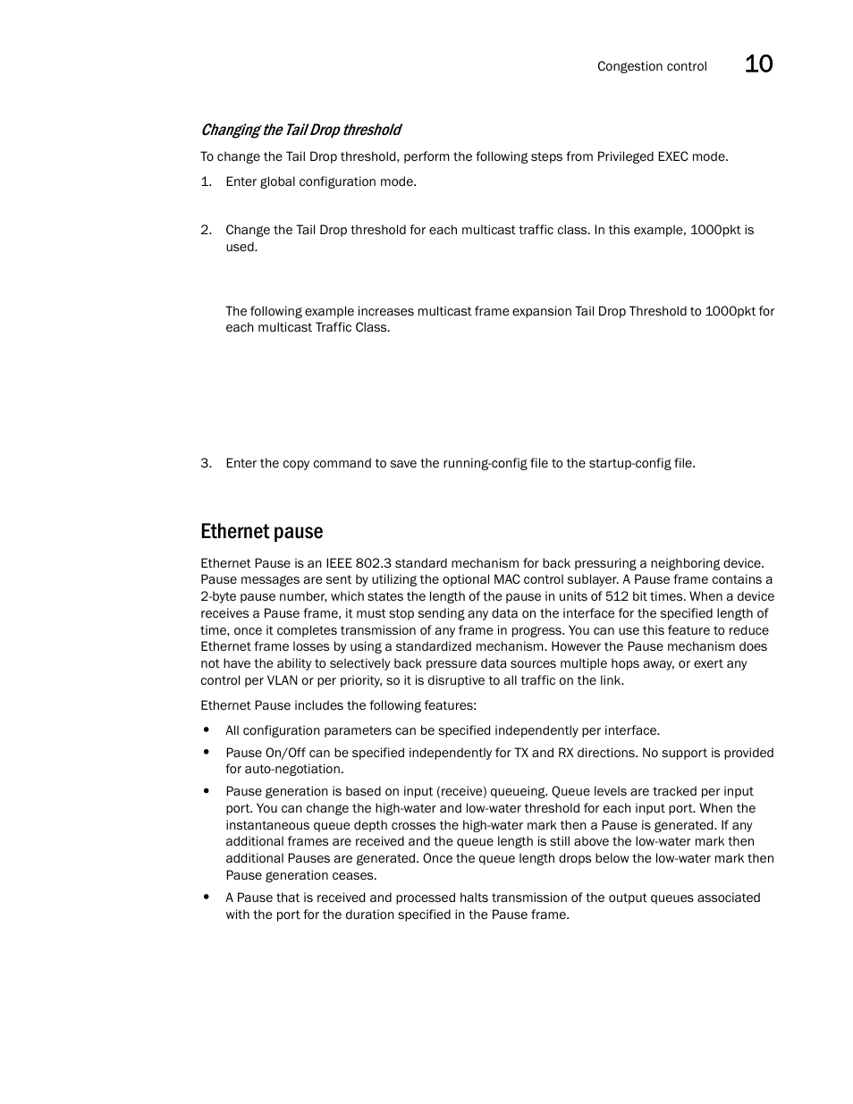 Ethernet pause, Changing the tail drop threshold | Dell POWEREDGE M1000E User Manual | Page 119 / 168