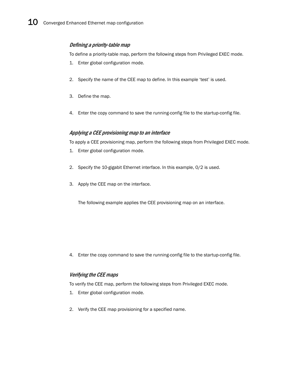 Applying a cee provisioning map to an, Interface, Defining a priority-table map | Applying a cee provisioning map to an interface, Verifying the cee maps | Dell POWEREDGE M1000E User Manual | Page 128 / 168